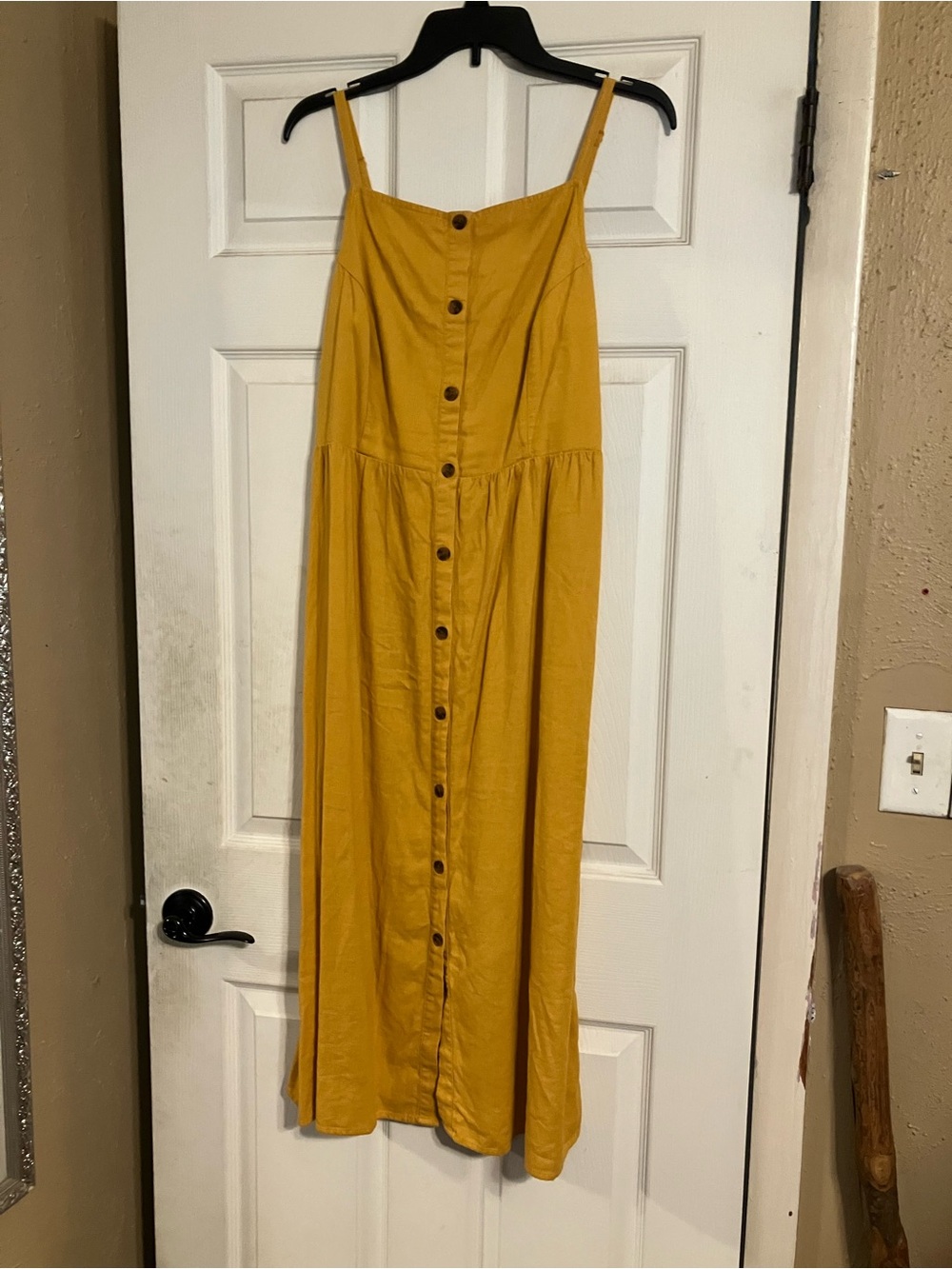 Women’s Sleeveless Strappy Boho Button-Front, Mustard Yellow Dress -  Size Large